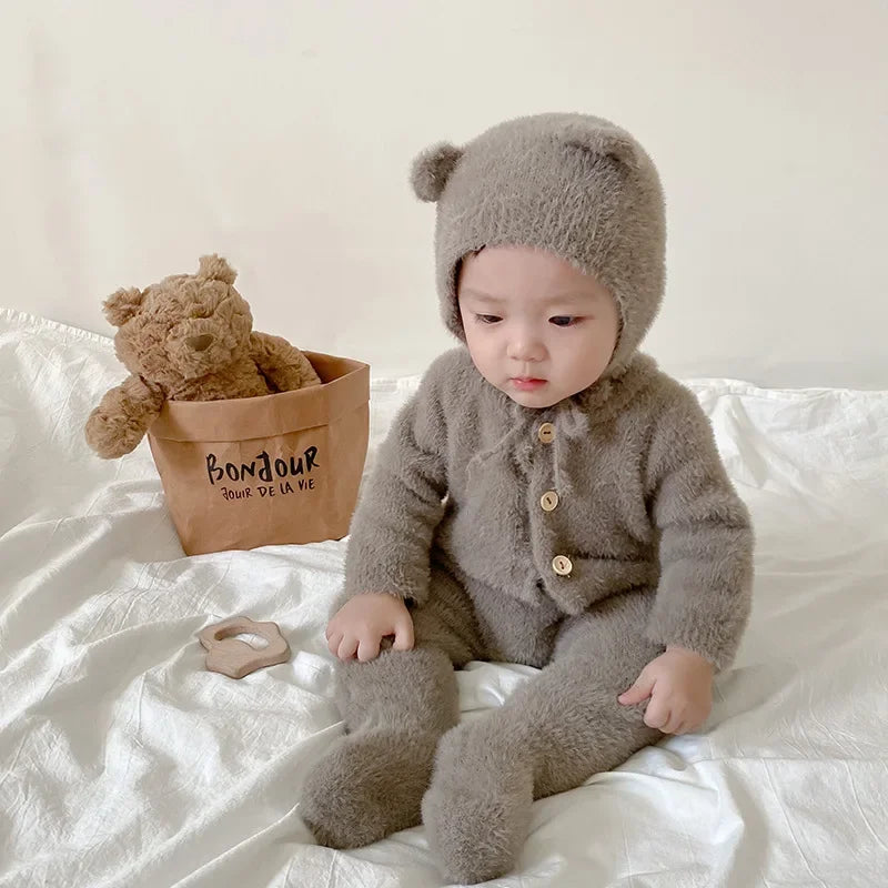 0-3T Newborn Kid Baby Boy Girl Winter Clothes Warm Baby Romper with Hat Cute Sweet Jumpsuit Cute Sweet Lovely Baby Girls Outfit