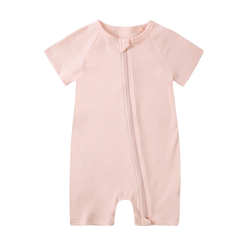 Summer Ribbed Bamboo Baby Romper Infant Clothing 3M-3Y Short Sleeve Rompers Newborn Baby Boys Girl Zipper Clothes