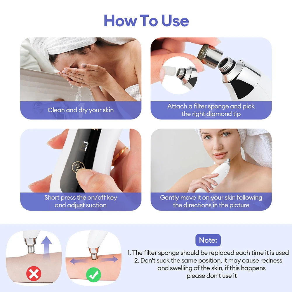 Handhold Diamond Microdermabrasion Machine -60KPa Diamond Facial Peeling Device Skin Exfoliation Remove Blackhead Beauty Tool