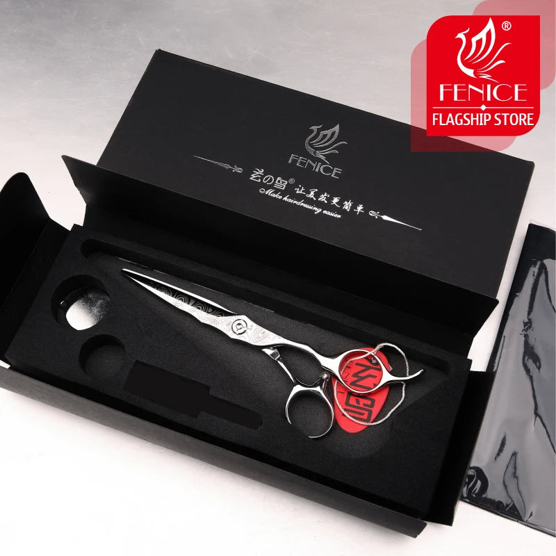 Fenice 6'' Japanese VG10 Cobalt Alloy Scissors for Cutting Hair Damascus Professional Hairdressing  Barber Shop Supplies