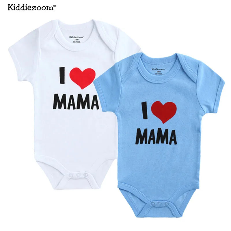 2PCS/LOT Newborn Baby Clothes Short Sleeve Girl Boy Clothing  I Love Papa Mama Design 100%Cotton Rompers de bebe Costumes White