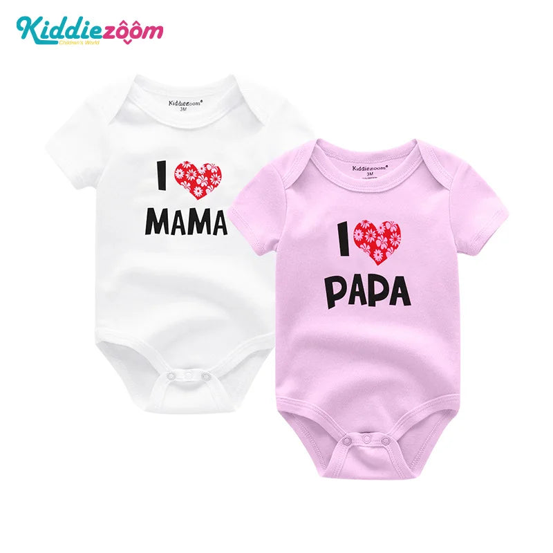 2PCS/LOT Newborn Baby Clothes Short Sleeve Girl Boy Clothing  I Love Papa Mama Design 100%Cotton Rompers de bebe Costumes White