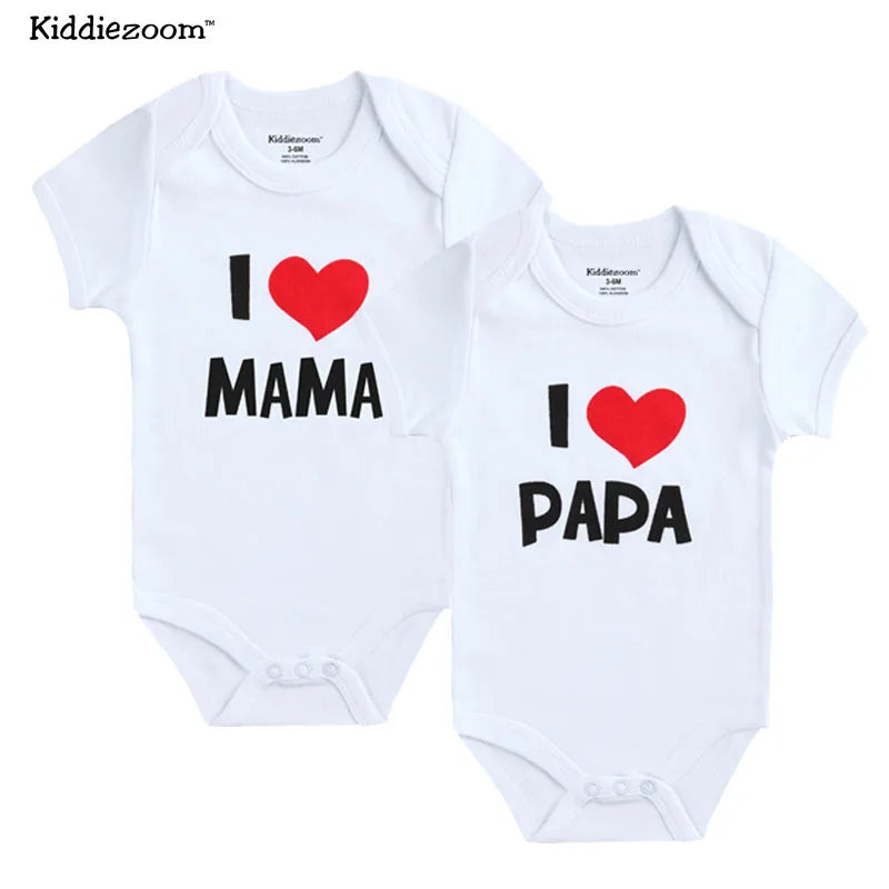 2PCS/LOT Newborn Baby Clothes Short Sleeve Girl Boy Clothing  I Love Papa Mama Design 100%Cotton Rompers de bebe Costumes White