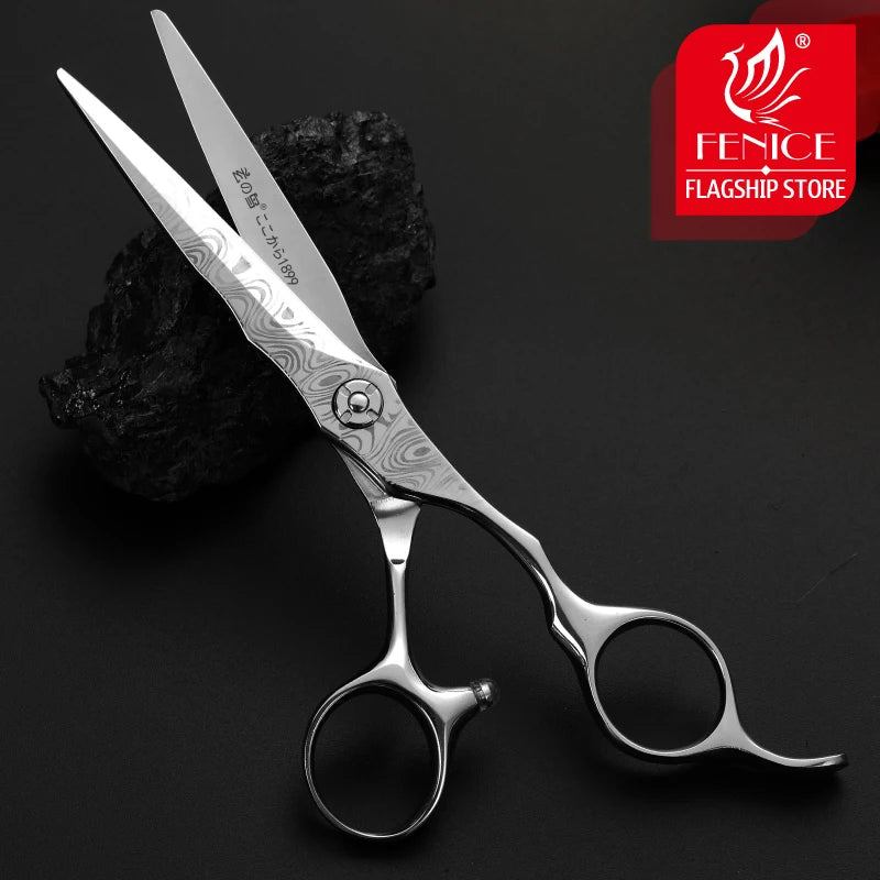 Fenice 6'' Japanese VG10 Cobalt Alloy Scissors for Cutting Hair Damascus Professional Hairdressing  Barber Shop Supplies