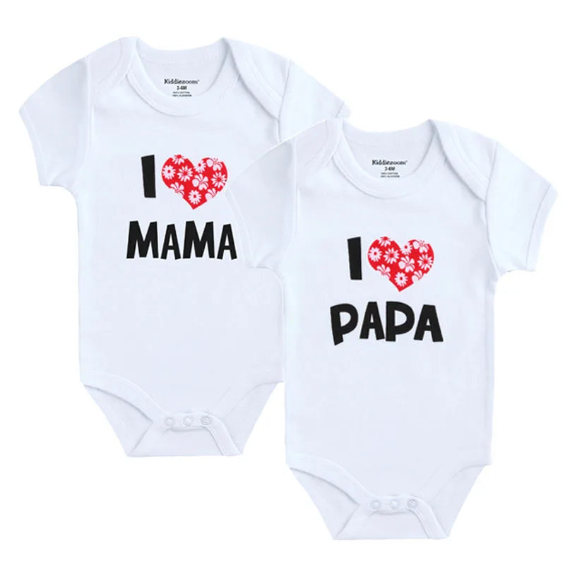 2PCS/LOT Newborn Baby Clothes Short Sleeve Girl Boy Clothing  I Love Papa Mama Design 100%Cotton Rompers de bebe Costumes White