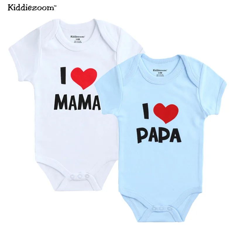 2PCS/LOT Newborn Baby Clothes Short Sleeve Girl Boy Clothing  I Love Papa Mama Design 100%Cotton Rompers de bebe Costumes White