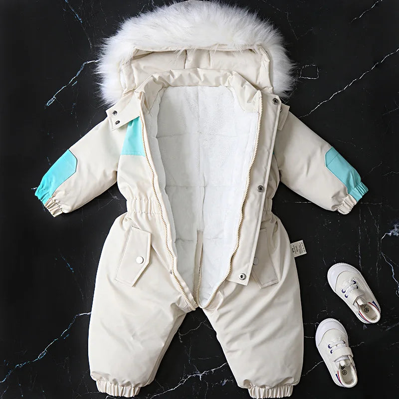 Winter Children Clothes Long-Sleeve Thick Romper Baby Boys Girls Hooded Jumpsuit Kids One-Piece Ski Suit Outdoor Warm Coat