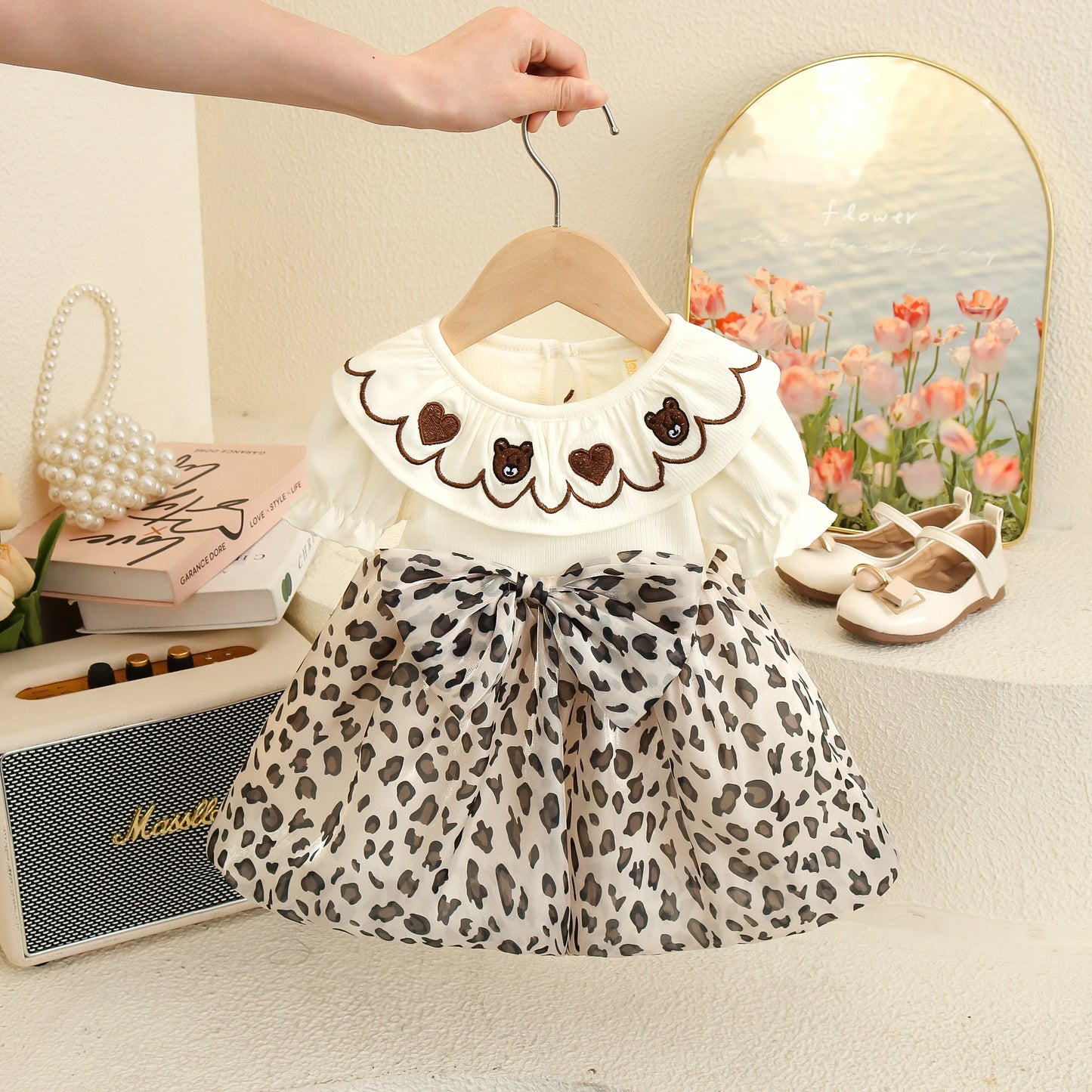Summer New Cute Leopard Print Bow Baby Girl Dress, Fashionable Children'S Short Sleeved Clothes For Babies Aged 0-3 Years Old