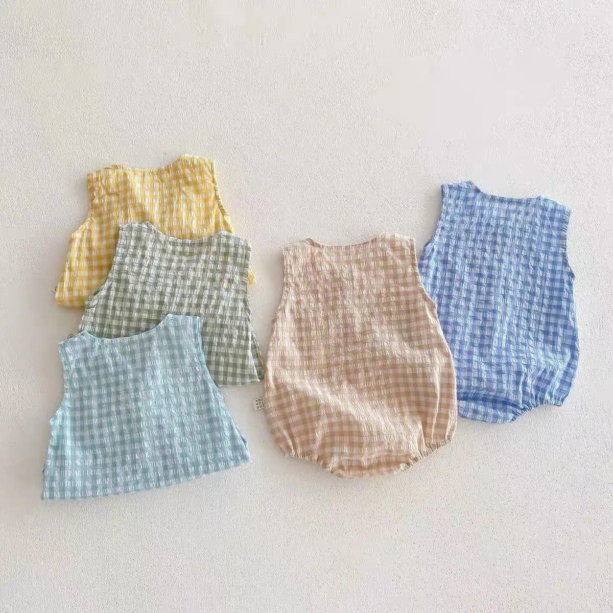 0-24Months Baby Bodysuit Cute Sleeveless Rompers Infant Boys Thin Vest Summer Sleepwear New Loose Checkered Climbing Suit
