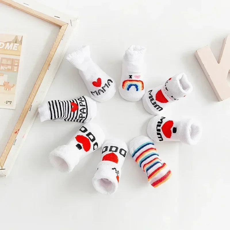 Baby Soft Cotton Socks Boys Girls Cute Love MAMA Warm Socks Newborn Toddler White Stripe Short Clothing for 0-6M Infant Stuff