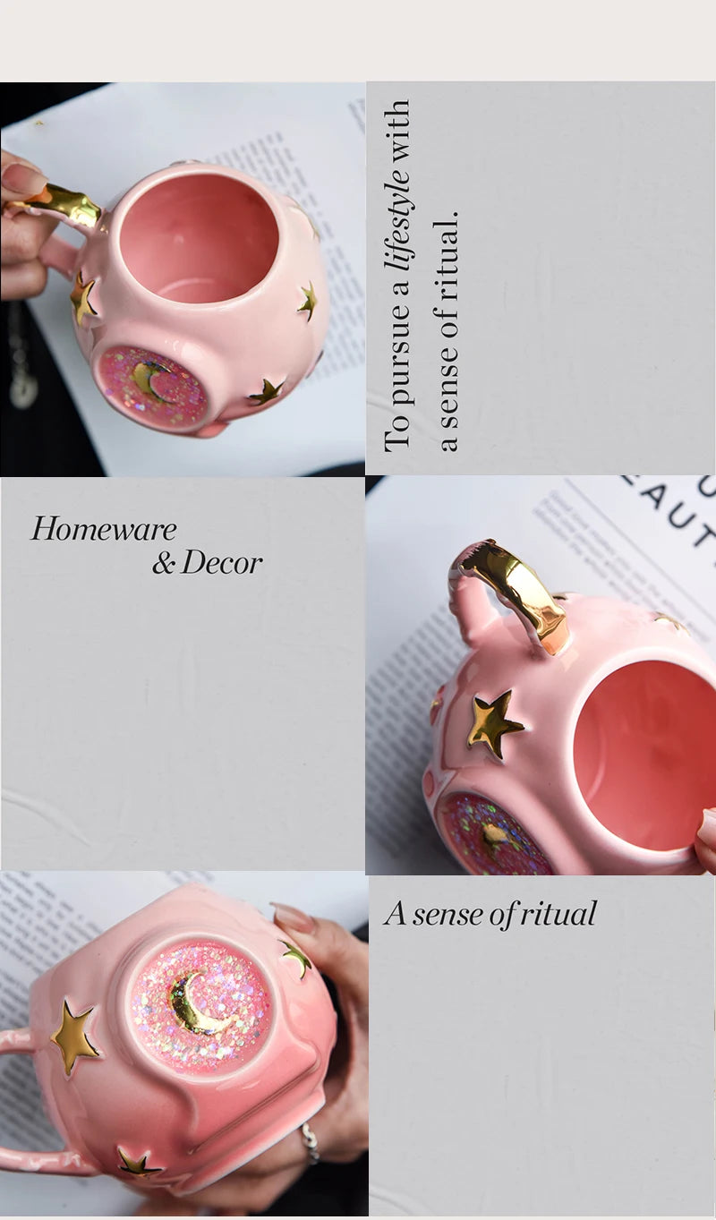 Ceramic Star Water Mug Creative Sequins Dazzle Blingbling Household Coffee Milk Mug Birthday Gift Mugs Drinkware