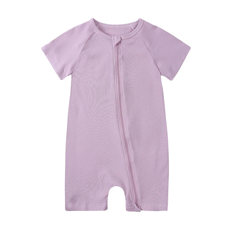 Summer Ribbed Bamboo Baby Romper Infant Clothing 3M-3Y Short Sleeve Rompers Newborn Baby Boys Girl Zipper Clothes