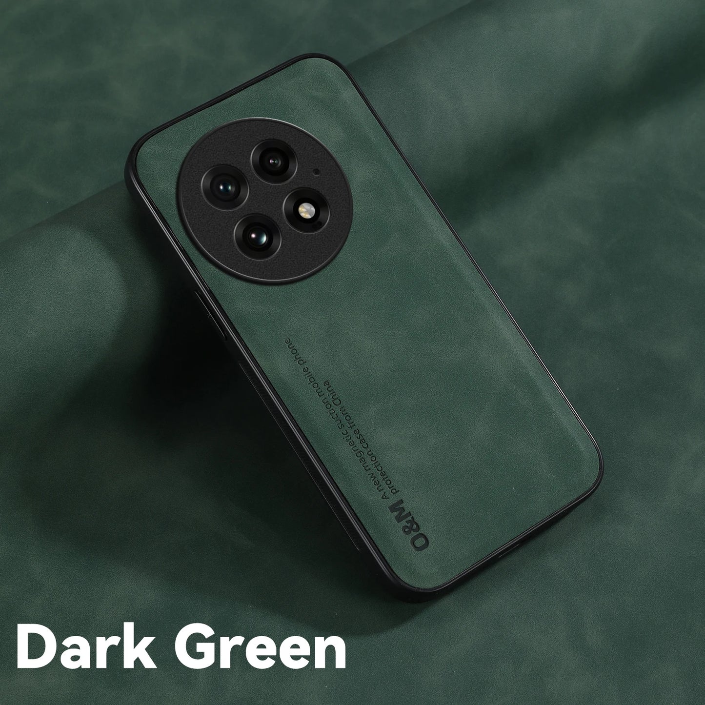 Nubuck Leather Shockproof Case for OnePlus 13 13R 12 12R Protective Cover Built-in Magnetic Suction Car Holder Coque Funda Capa