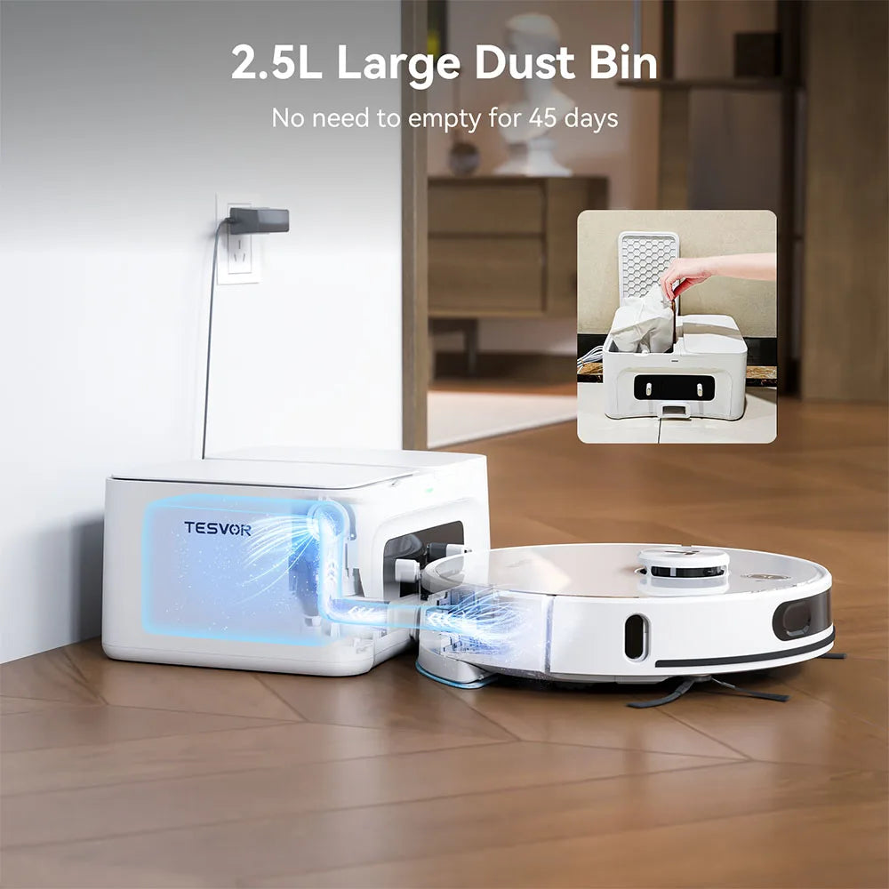 Tesvor S8 Max Robot Vacuum Cleaner 8000Pa 3-in-1 Vacuum/Sweep/Mop Up To 180min Runtime Self-emptying 2.5L Large Dust Bag