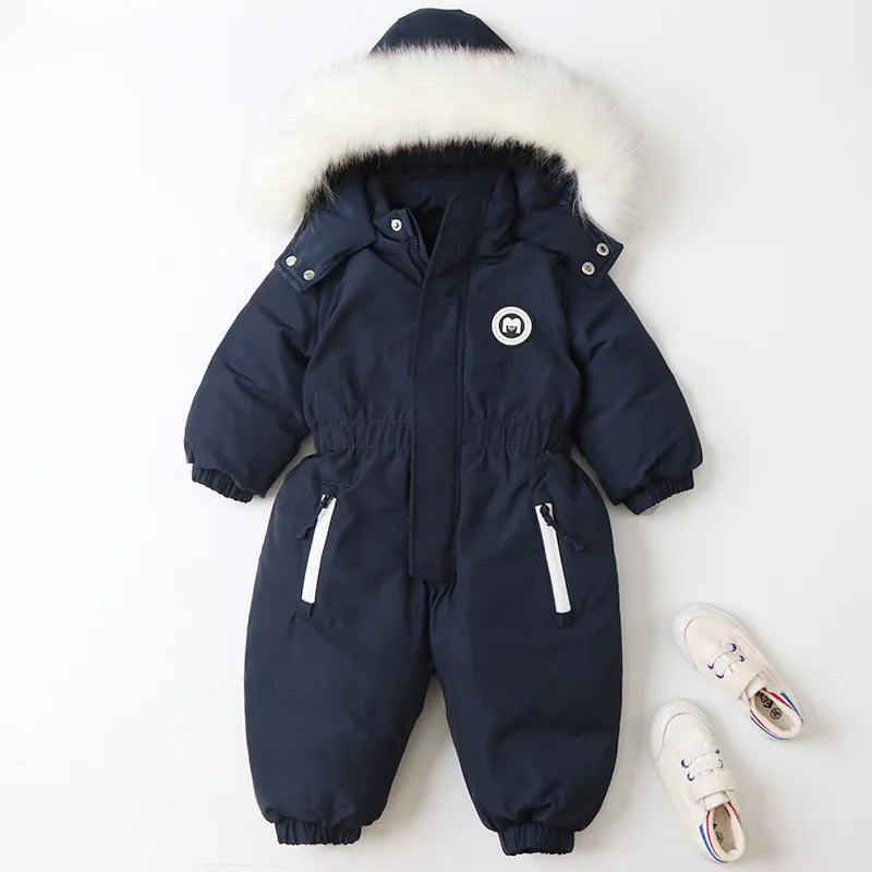 Winter Children Clothes Long-Sleeve Thick Romper Baby Boys Girls Hooded Jumpsuit Kids One-Piece Ski Suit Outdoor Warm Coat