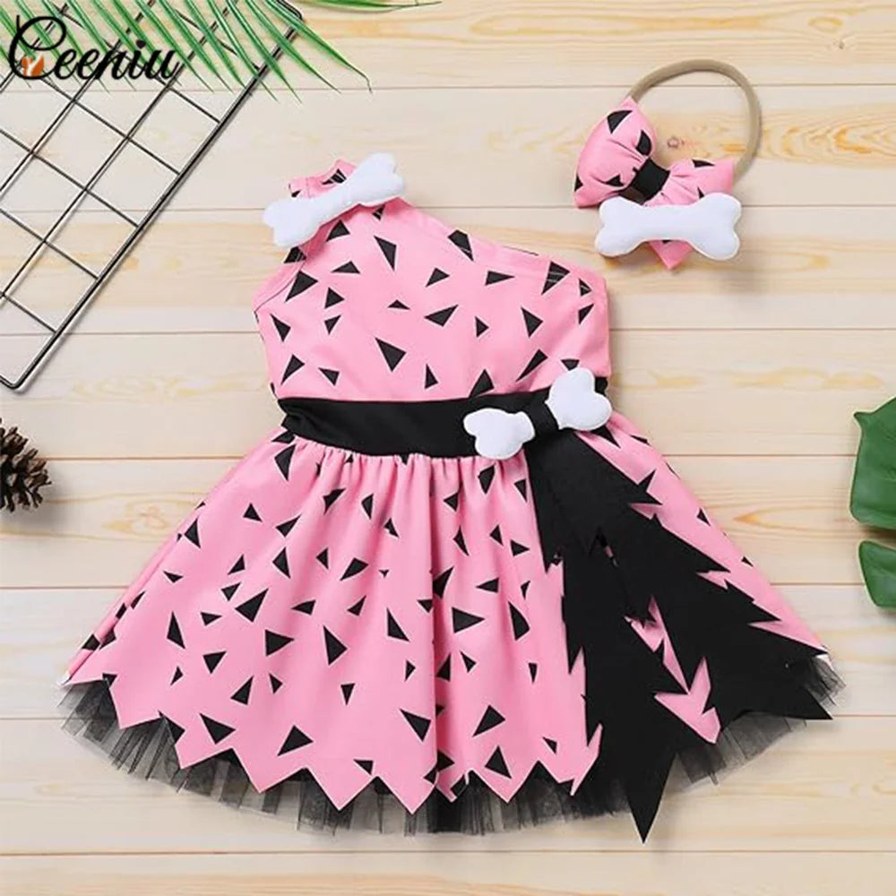 0-4Y Baby Caveman Dresses Girl Primitive Man Historical Stone Age Performance Costume One Shoulder Orange Dress Kids Halloween