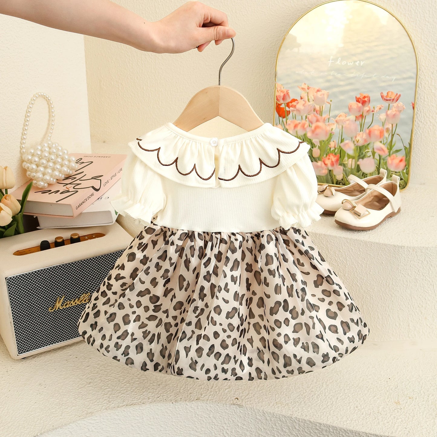 Summer New Cute Leopard Print Bow Baby Girl Dress, Fashionable Children'S Short Sleeved Clothes For Babies Aged 0-3 Years Old