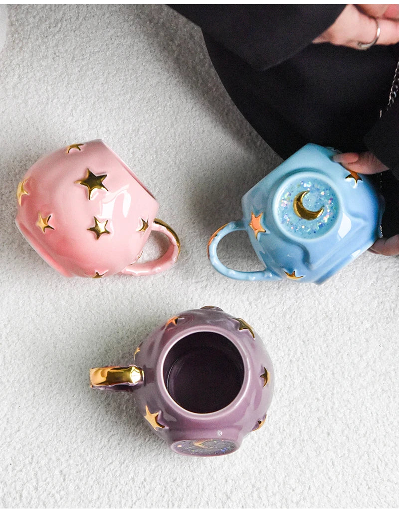 Ceramic Star Water Mug Creative Sequins Dazzle Blingbling Household Coffee Milk Mug Birthday Gift Mugs Drinkware