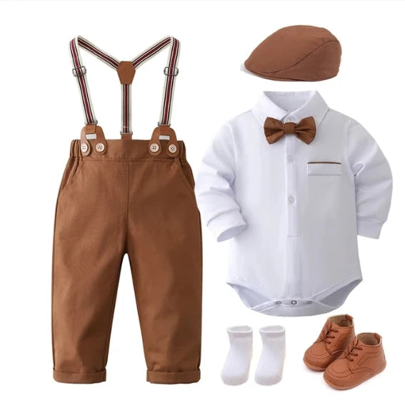 Gentleman Baby Clothes Dressy Outfits for Baby Boys Baby Suit Dress Baby for Boy Kids Clothes Boys Hat+Romper+Shoes+Socks+Pants