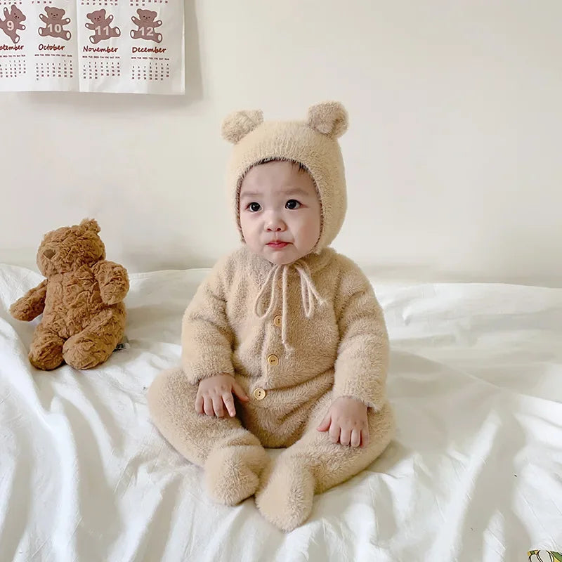 0-3T Newborn Kid Baby Boy Girl Winter Clothes Warm Baby Romper with Hat Cute Sweet Jumpsuit Cute Sweet Lovely Baby Girls Outfit