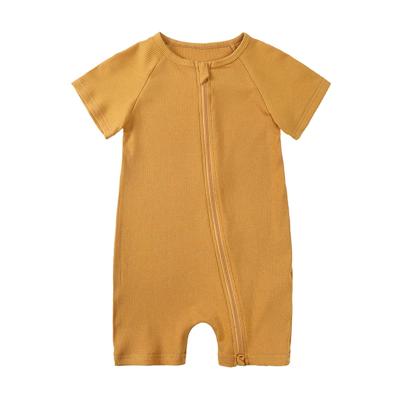 Summer Ribbed Bamboo Baby Romper Infant Clothing 3M-3Y Short Sleeve Rompers Newborn Baby Boys Girl Zipper Clothes