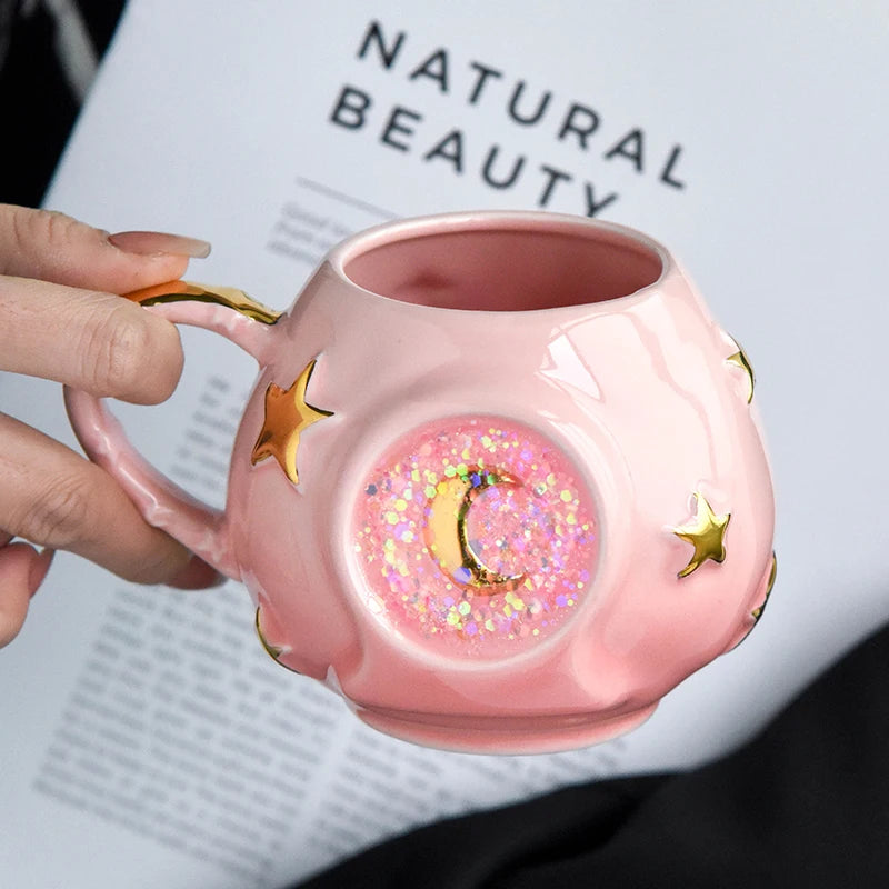 Ceramic Star Water Mug Creative Sequins Dazzle Blingbling Household Coffee Milk Mug Birthday Gift Mugs Drinkware