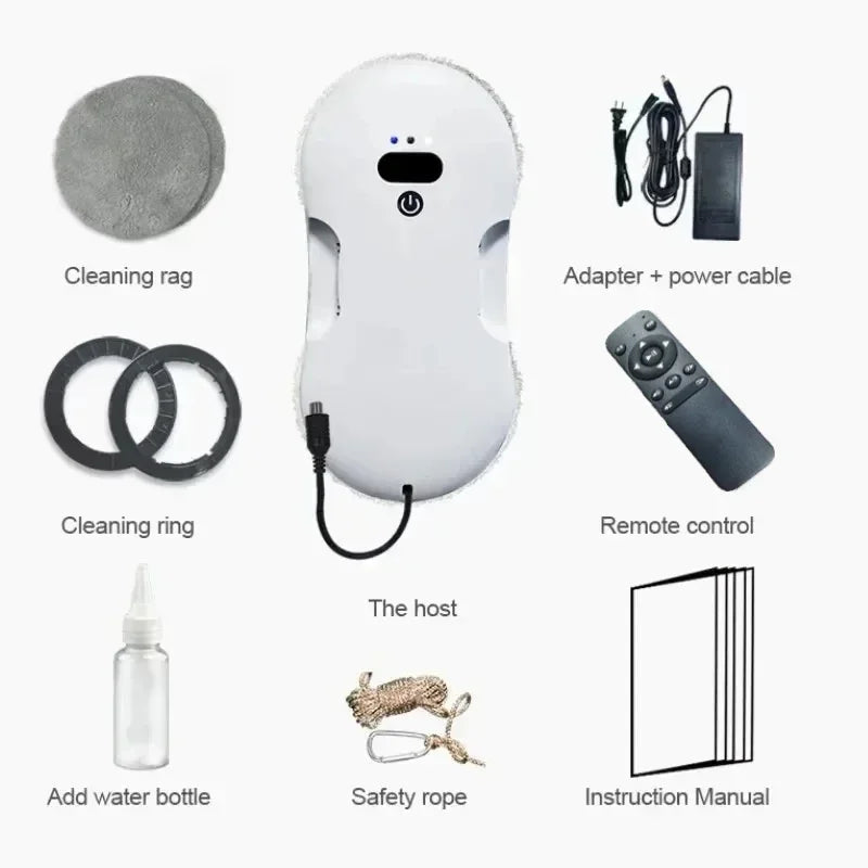 Smart Dual-Sided Spray Window Cleaning Robot with Strong Suction, Electric Glass Cleaner for High-rise Home & Office Windows