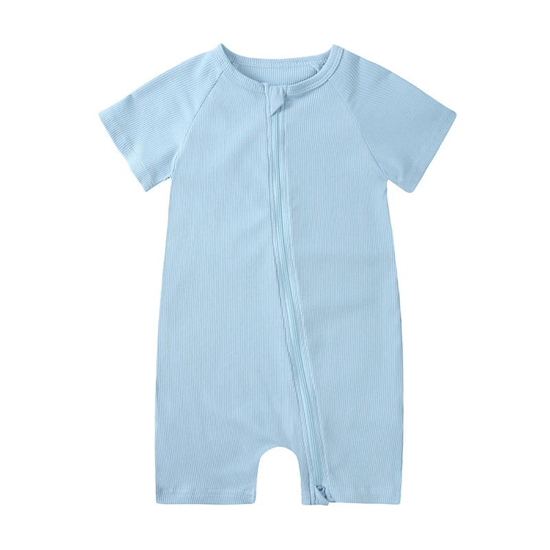 Summer Ribbed Bamboo Baby Romper Infant Clothing 3M-3Y Short Sleeve Rompers Newborn Baby Boys Girl Zipper Clothes