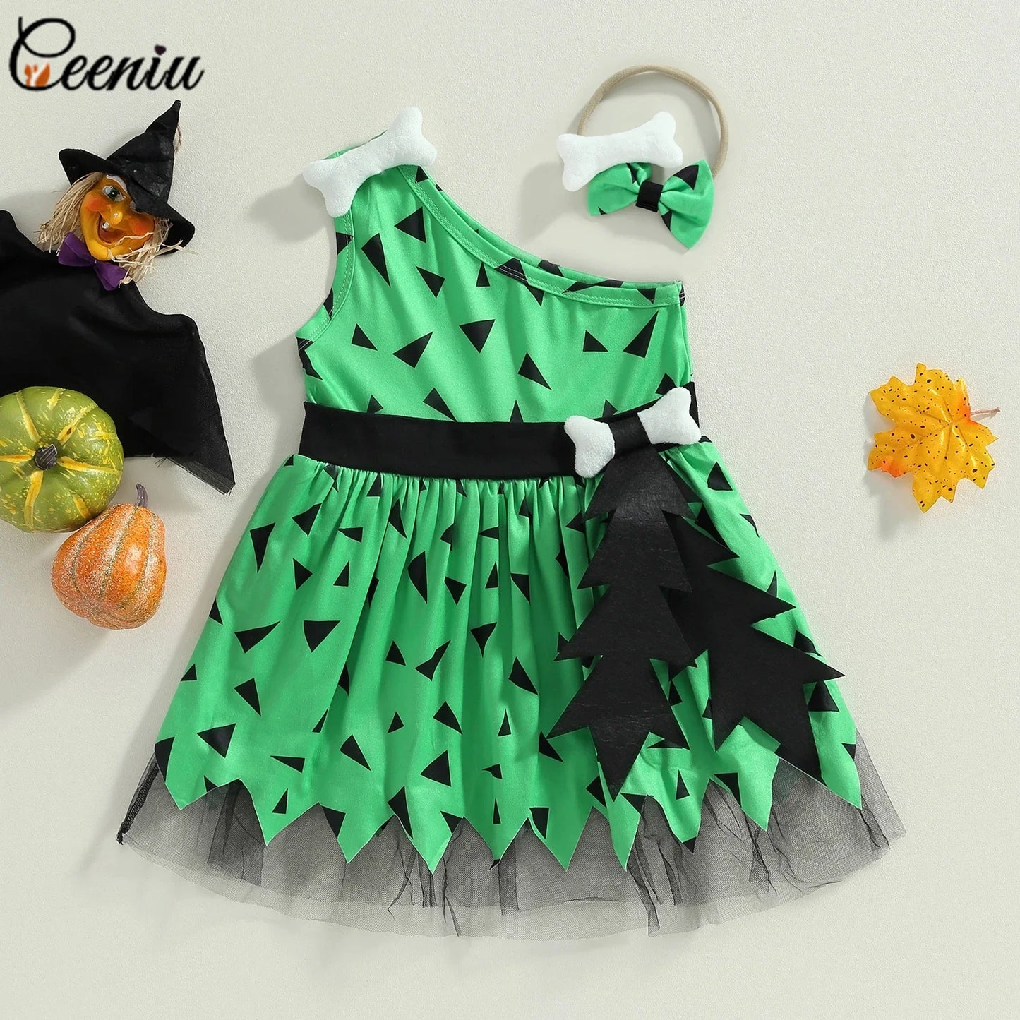 0-4Y Baby Caveman Dresses Girl Primitive Man Historical Stone Age Performance Costume One Shoulder Orange Dress Kids Halloween