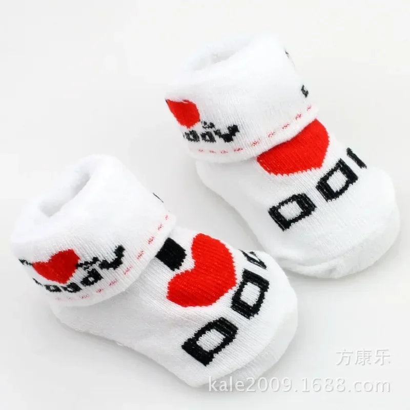Baby Soft Cotton Socks Boys Girls Cute Love MAMA Warm Socks Newborn Toddler White Stripe Short Clothing for 0-6M Infant Stuff