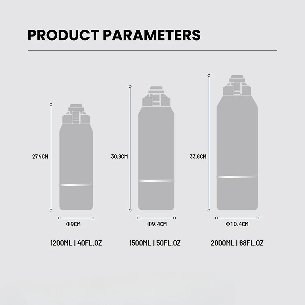 Tyeso Large Capacity Insulated Water Bottle Portable Travel Mug with Handle Leak-Proof Lid for Outdoor Sports Hiking Drinkware