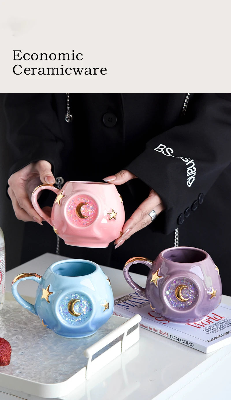 Ceramic Star Water Mug Creative Sequins Dazzle Blingbling Household Coffee Milk Mug Birthday Gift Mugs Drinkware