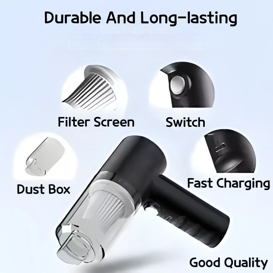 Wireless Car Vacuum Cleaner with 1200mAh USB Charging - Portable Mini Wet/Dry & Blower Vacuum for Home & Auto Use