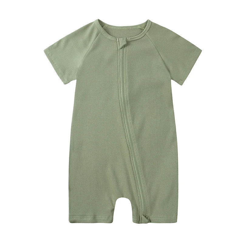 Summer Ribbed Bamboo Baby Romper Infant Clothing 3M-3Y Short Sleeve Rompers Newborn Baby Boys Girl Zipper Clothes