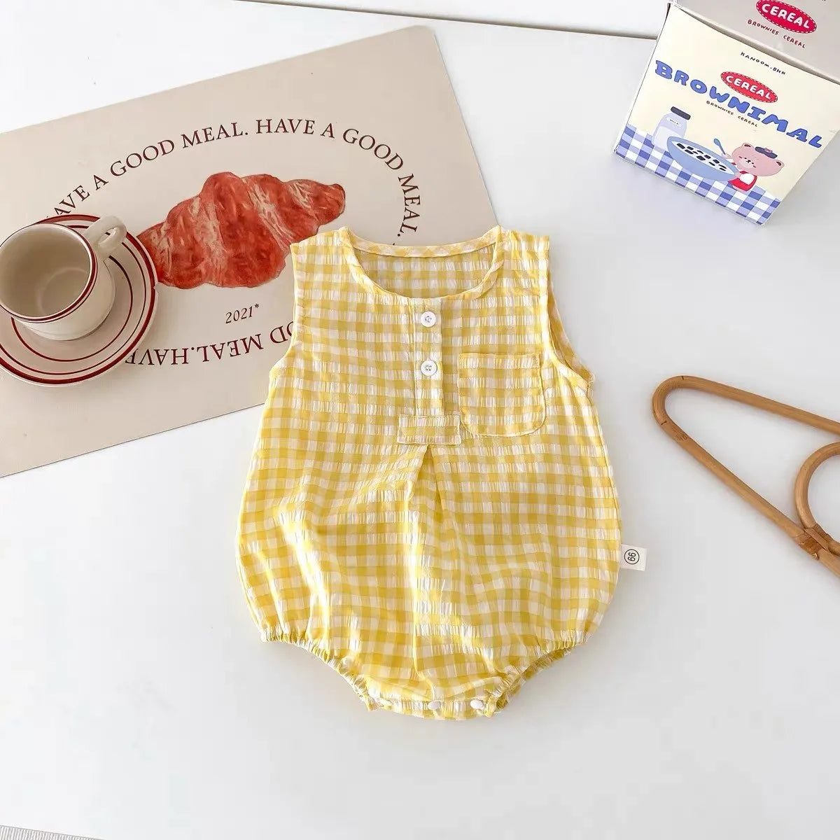 0-24Months Baby Bodysuit Cute Sleeveless Rompers Infant Boys Thin Vest Summer Sleepwear New Loose Checkered Climbing Suit