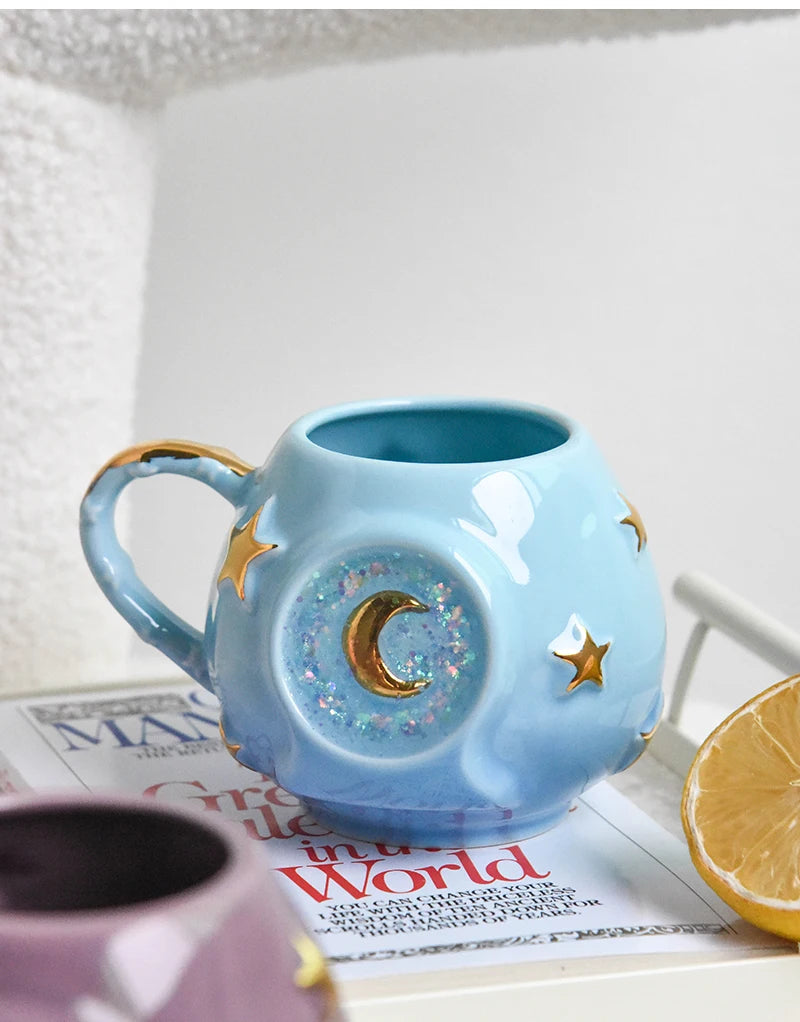 Ceramic Star Water Mug Creative Sequins Dazzle Blingbling Household Coffee Milk Mug Birthday Gift Mugs Drinkware