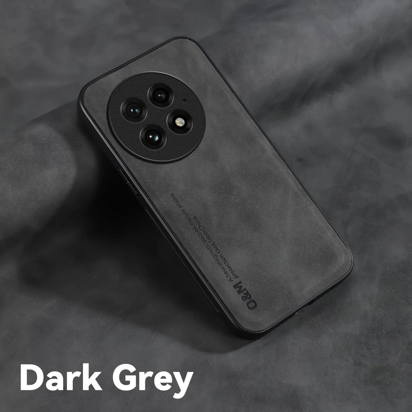 Nubuck Leather Shockproof Case for OnePlus 13 13R 12 12R Protective Cover Built-in Magnetic Suction Car Holder Coque Funda Capa