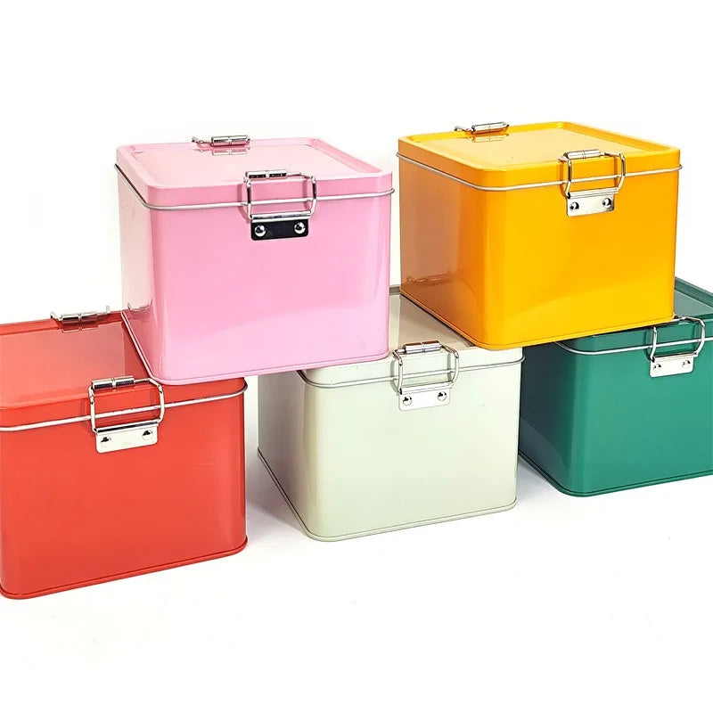 Square Multi-color Tinplate Box For Dessert And Snack Storage Moisture-proof Food Storage Box With Lid
