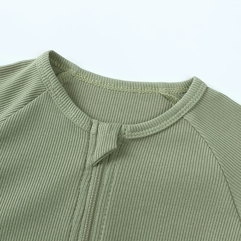 Summer Ribbed Bamboo Baby Romper Infant Clothing 3M-3Y Short Sleeve Rompers Newborn Baby Boys Girl Zipper Clothes