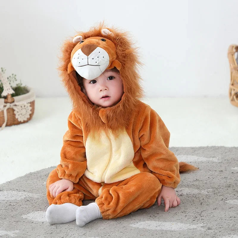 Lovely Lion Baby Girl Clothes Boys Romper Infant  Winter Warm Animal Costume Outfit Cartoon  Hooded Overall Jumpsuit Ropa bebe