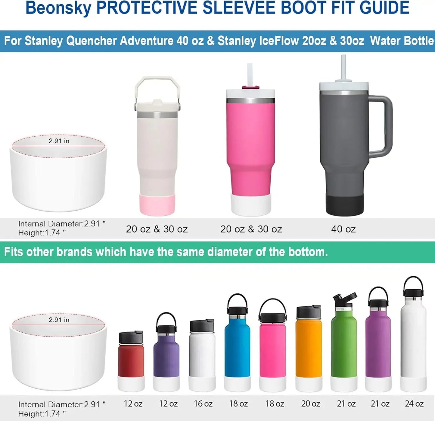 2Pcs Silicone Boot for Stanley Cup Fits H2.0 30oz 40oz Tumbler Protective Cup Bottom Sleeve Cover Cup Accessories