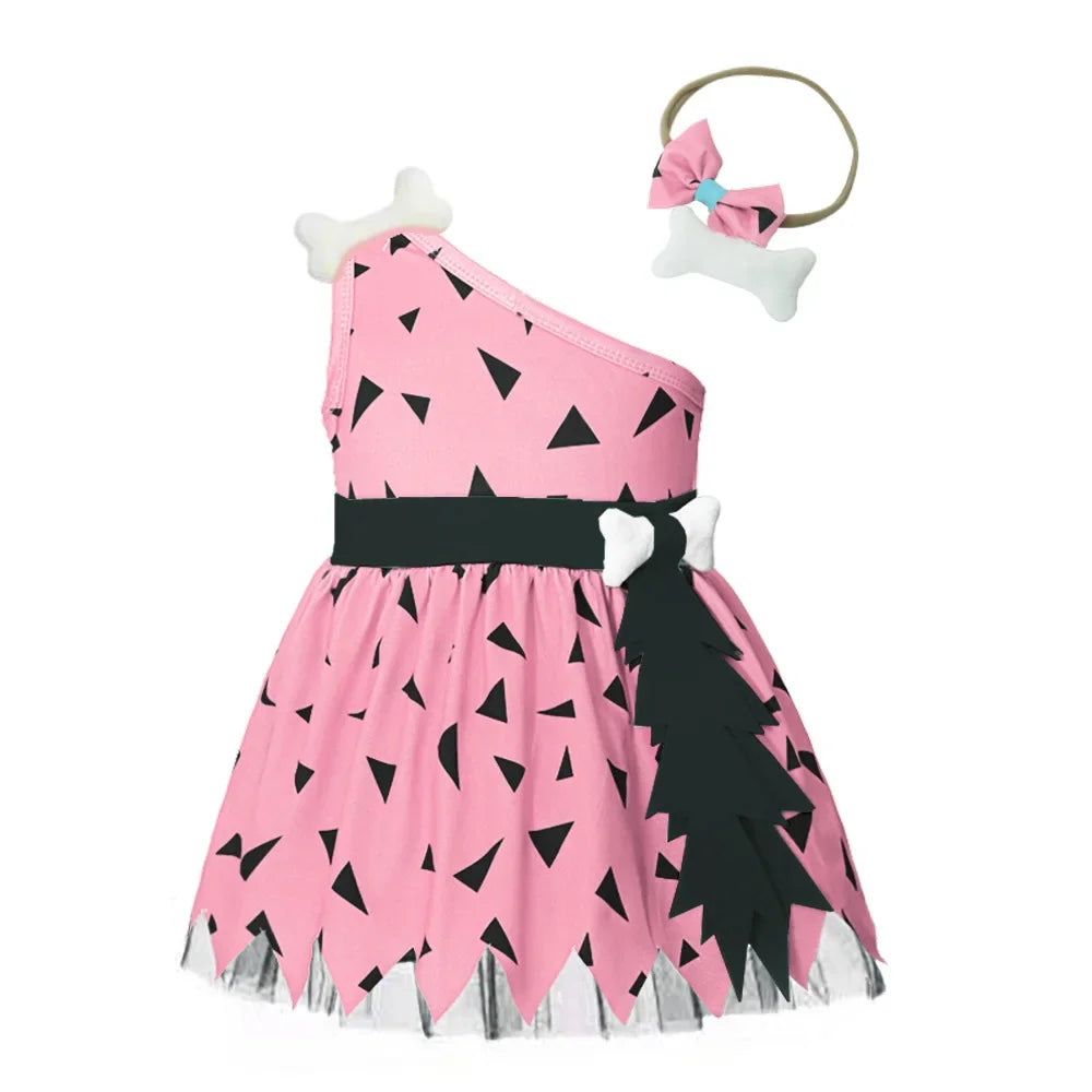 0-4Y Baby Caveman Dresses Girl Primitive Man Historical Stone Age Performance Costume One Shoulder Orange Dress Kids Halloween