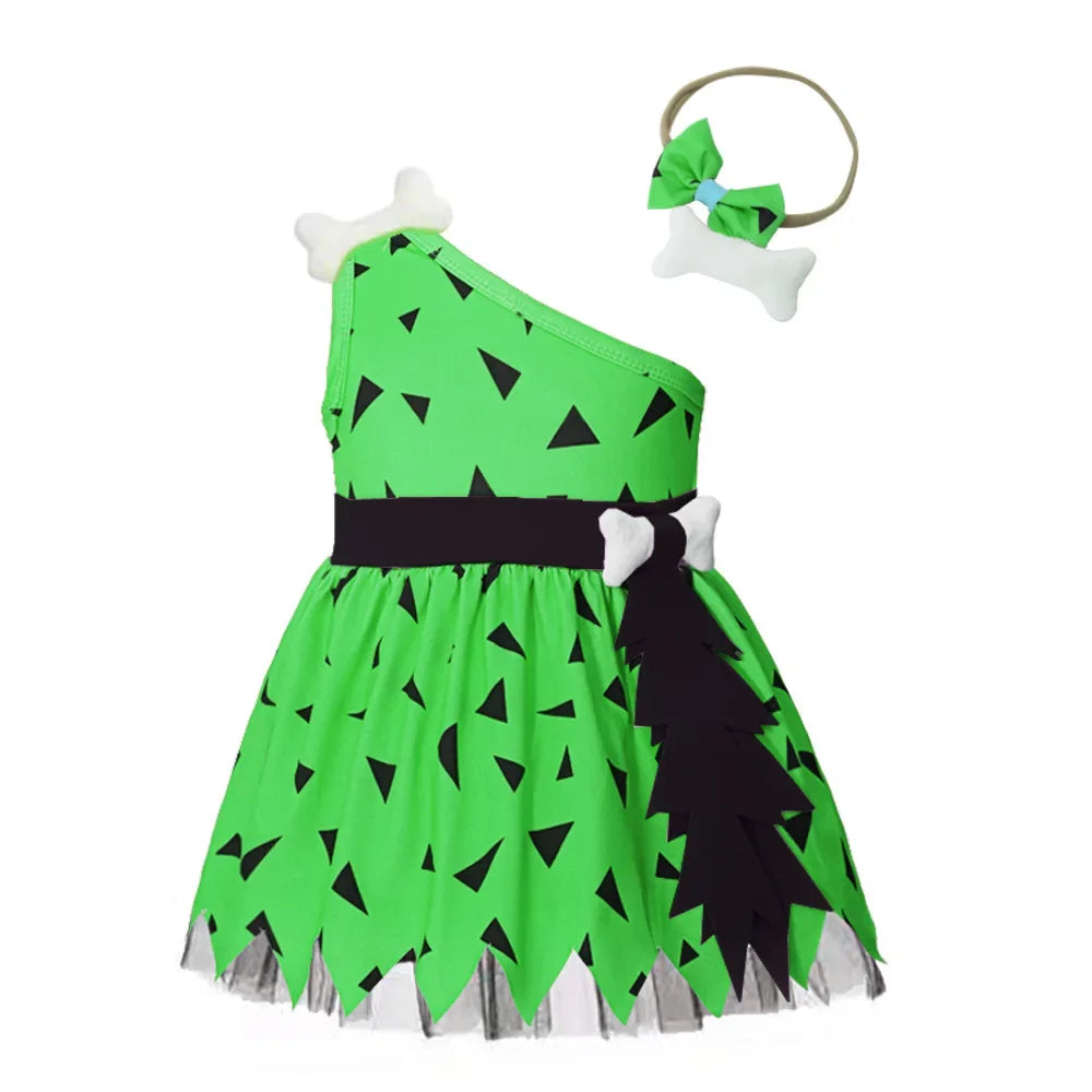 0-4Y Baby Caveman Dresses Girl Primitive Man Historical Stone Age Performance Costume One Shoulder Orange Dress Kids Halloween