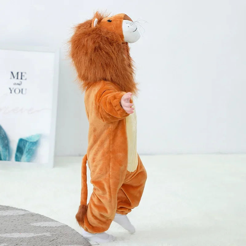 Lovely Lion Baby Girl Clothes Boys Romper Infant  Winter Warm Animal Costume Outfit Cartoon  Hooded Overall Jumpsuit Ropa bebe