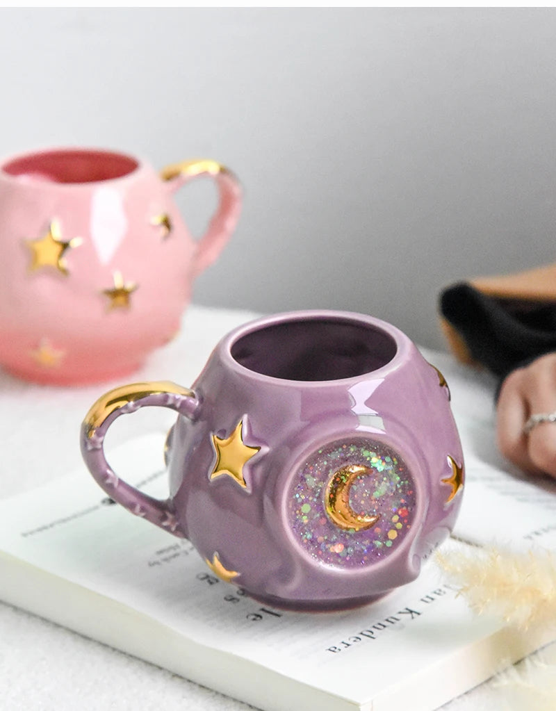 Ceramic Star Water Mug Creative Sequins Dazzle Blingbling Household Coffee Milk Mug Birthday Gift Mugs Drinkware