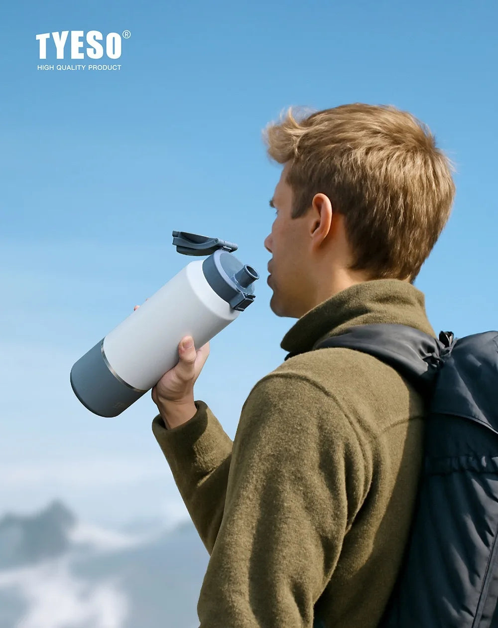 Tyeso Large Capacity Insulated Water Bottle Portable Travel Mug with Handle Leak-Proof Lid for Outdoor Sports Hiking Drinkware