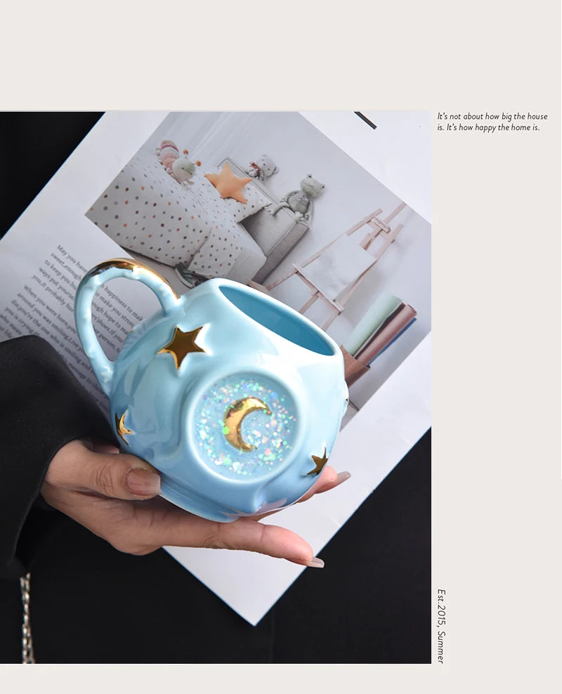 Ceramic Star Water Mug Creative Sequins Dazzle Blingbling Household Coffee Milk Mug Birthday Gift Mugs Drinkware