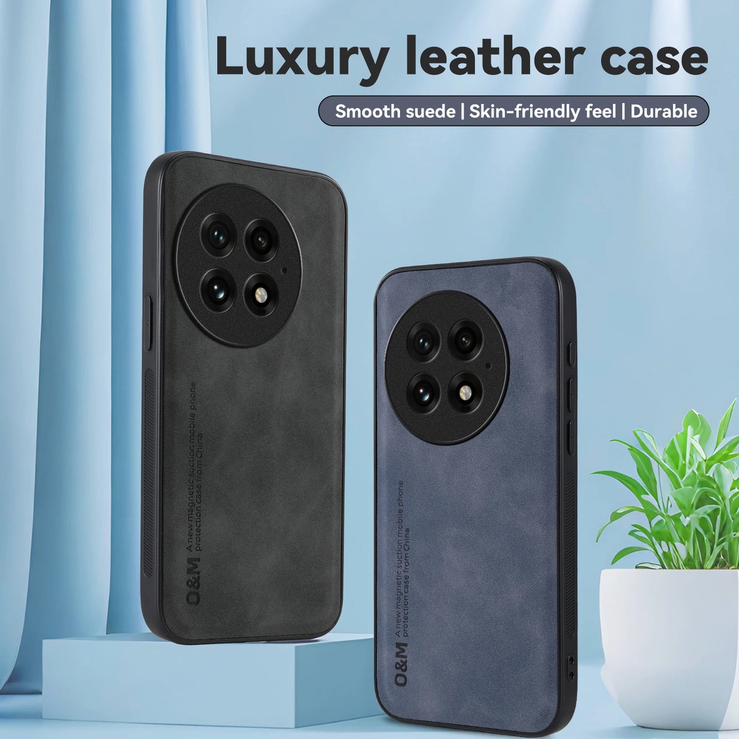 Nubuck Leather Shockproof Case for OnePlus 13 13R 12 12R Protective Cover Built-in Magnetic Suction Car Holder Coque Funda Capa