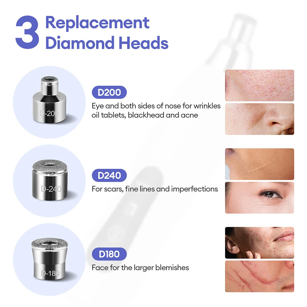 Handhold Diamond Microdermabrasion Machine -60KPa Diamond Facial Peeling Device Skin Exfoliation Remove Blackhead Beauty Tool