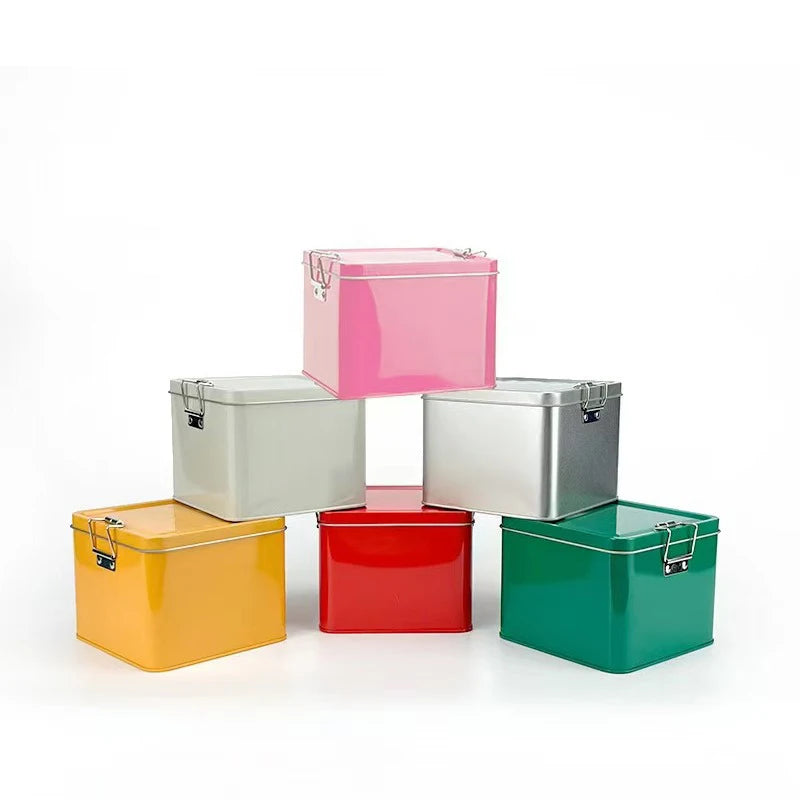 Square Multi-color Tinplate Box For Dessert And Snack Storage Moisture-proof Food Storage Box With Lid